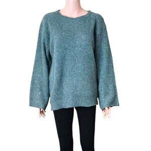 Heimish Ribbed Crew Neck Sweater 1XL/2XL Gray Wide Sleeves Side Slits St…